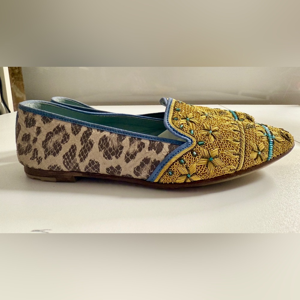 Meher Kakalia Leopard White/Mango Queen Moccasin size 40 USA 9 Loafer /Flat